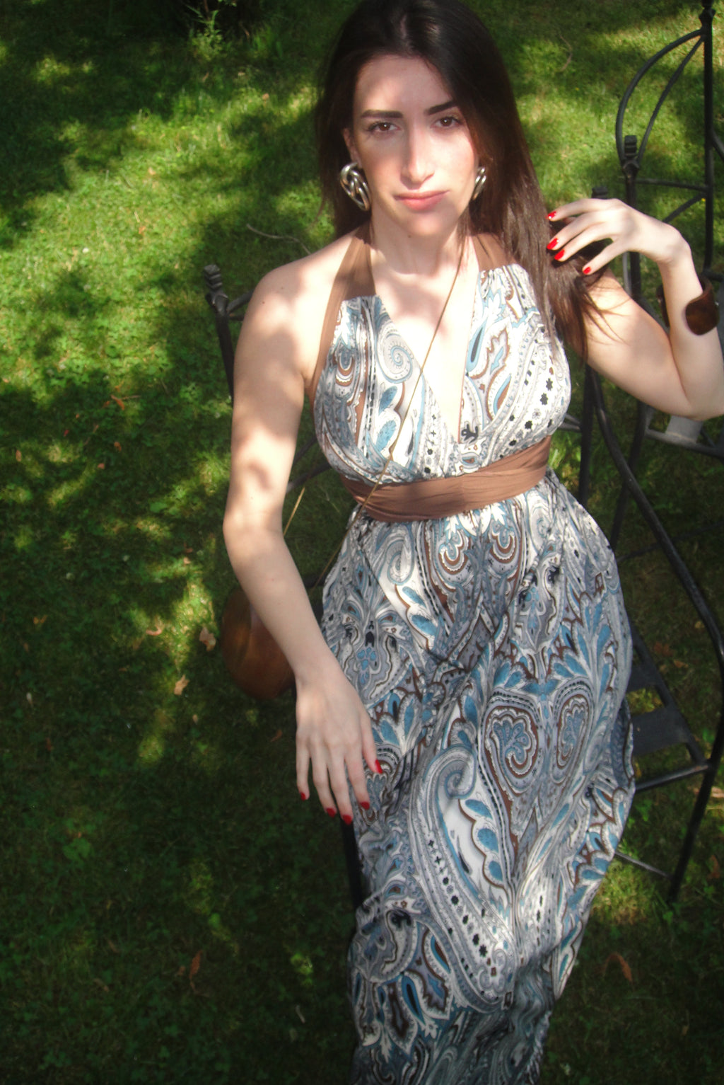 V2K Designers Şal Desenli Elbise