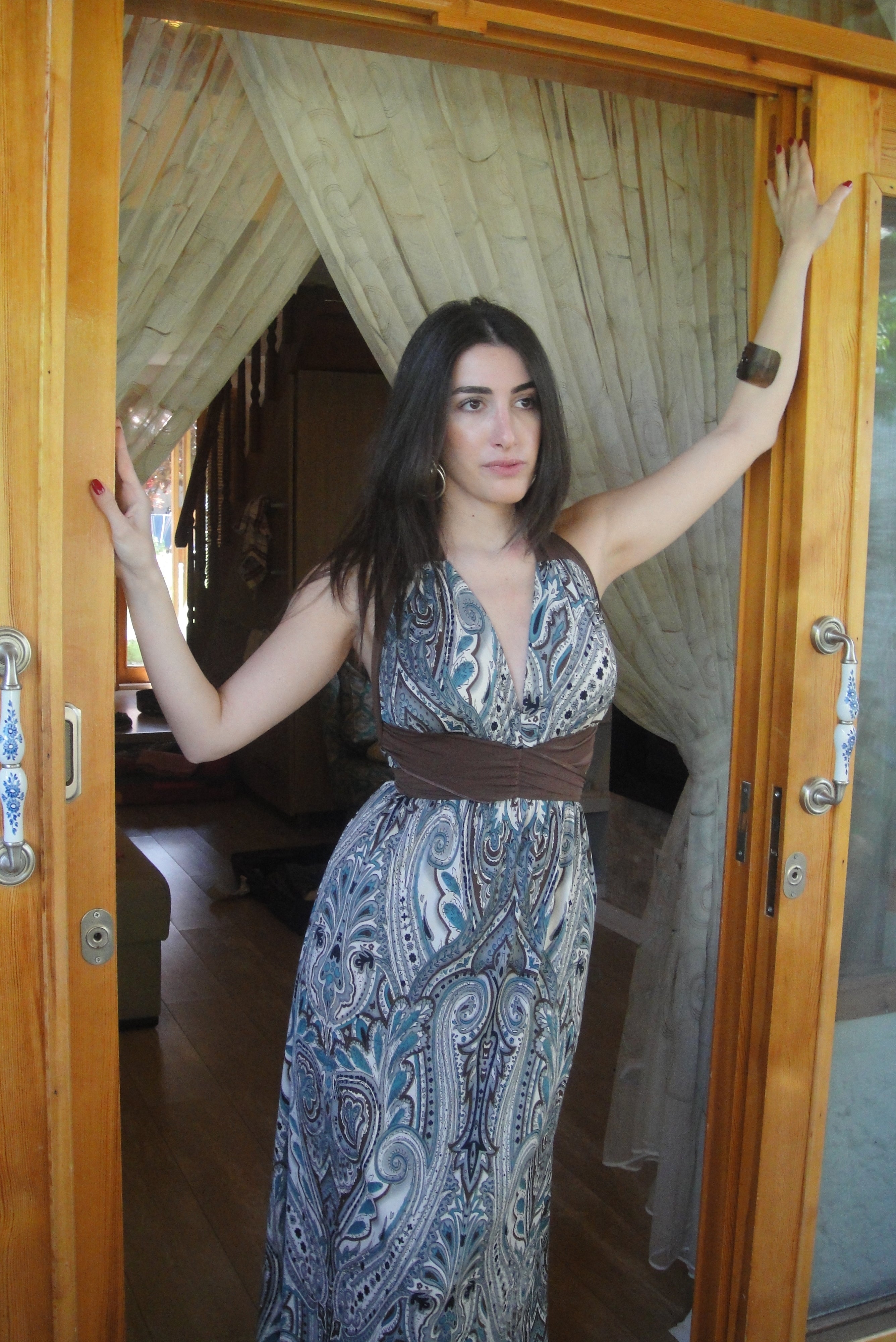 V2K Designers Şal Desenli Elbise