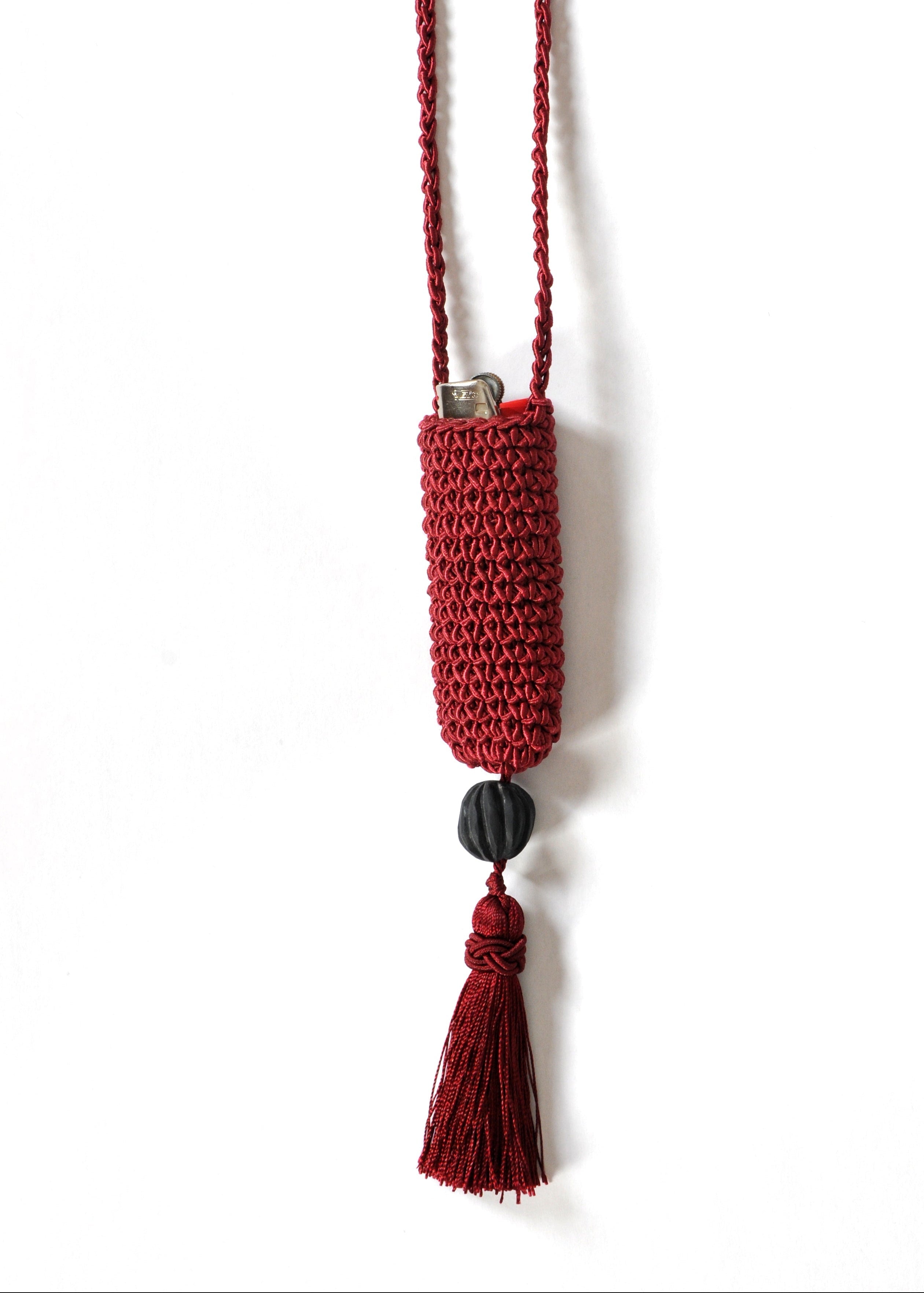 Slim Tassel Pouch in Burgundy