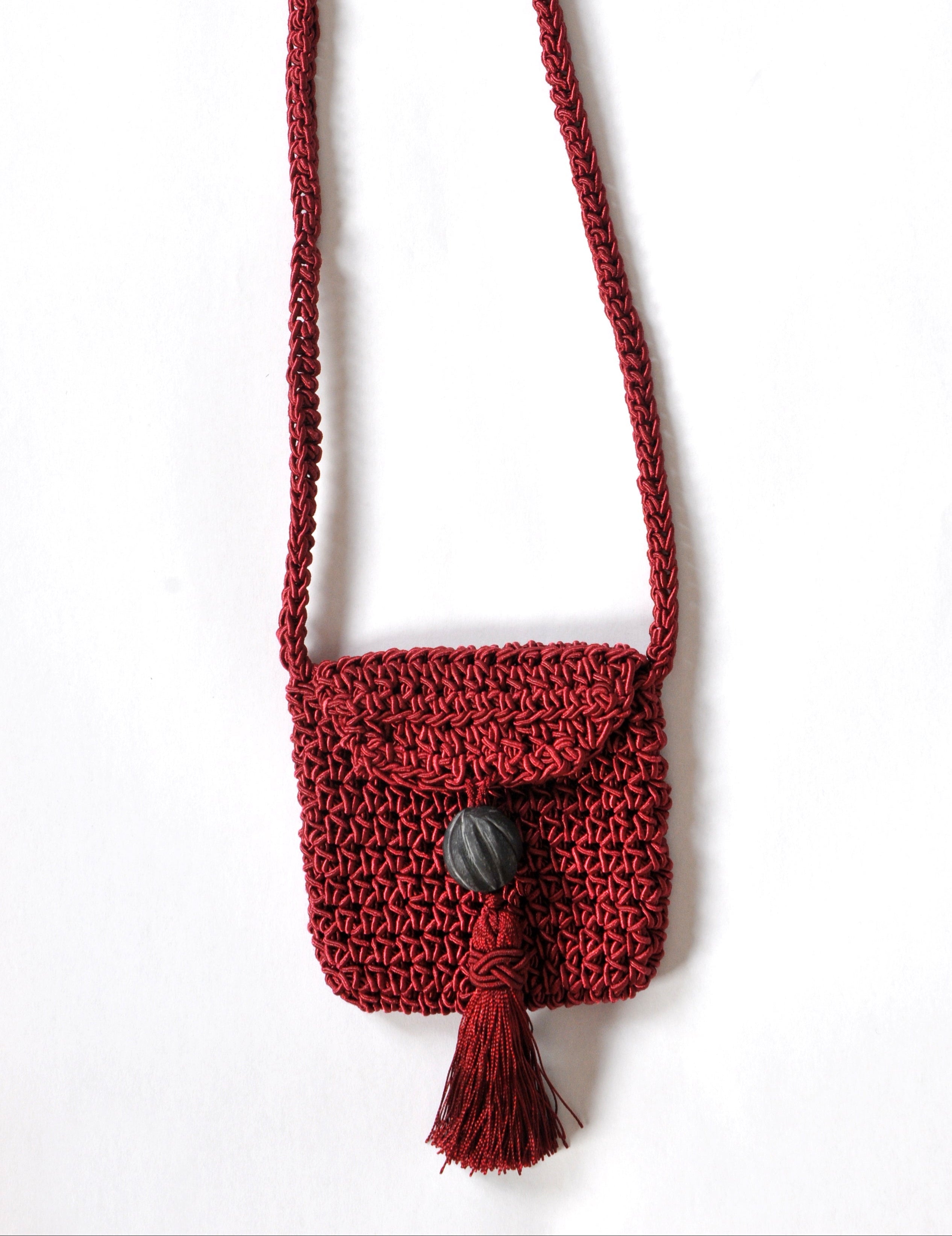 Square Tassel Pouch in Burgundy