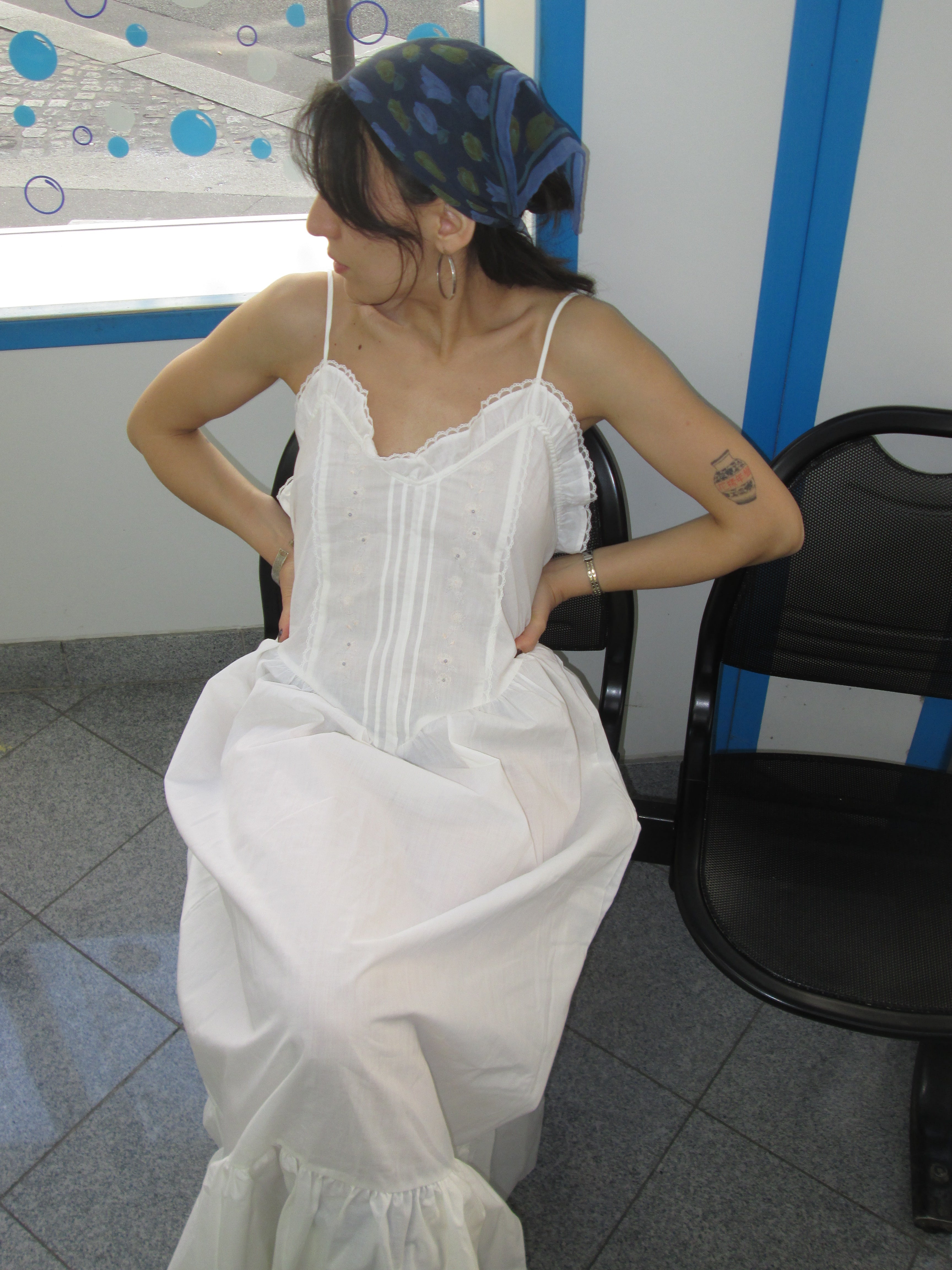 Vintage Beyaz Uzun Gecelik / Elbise