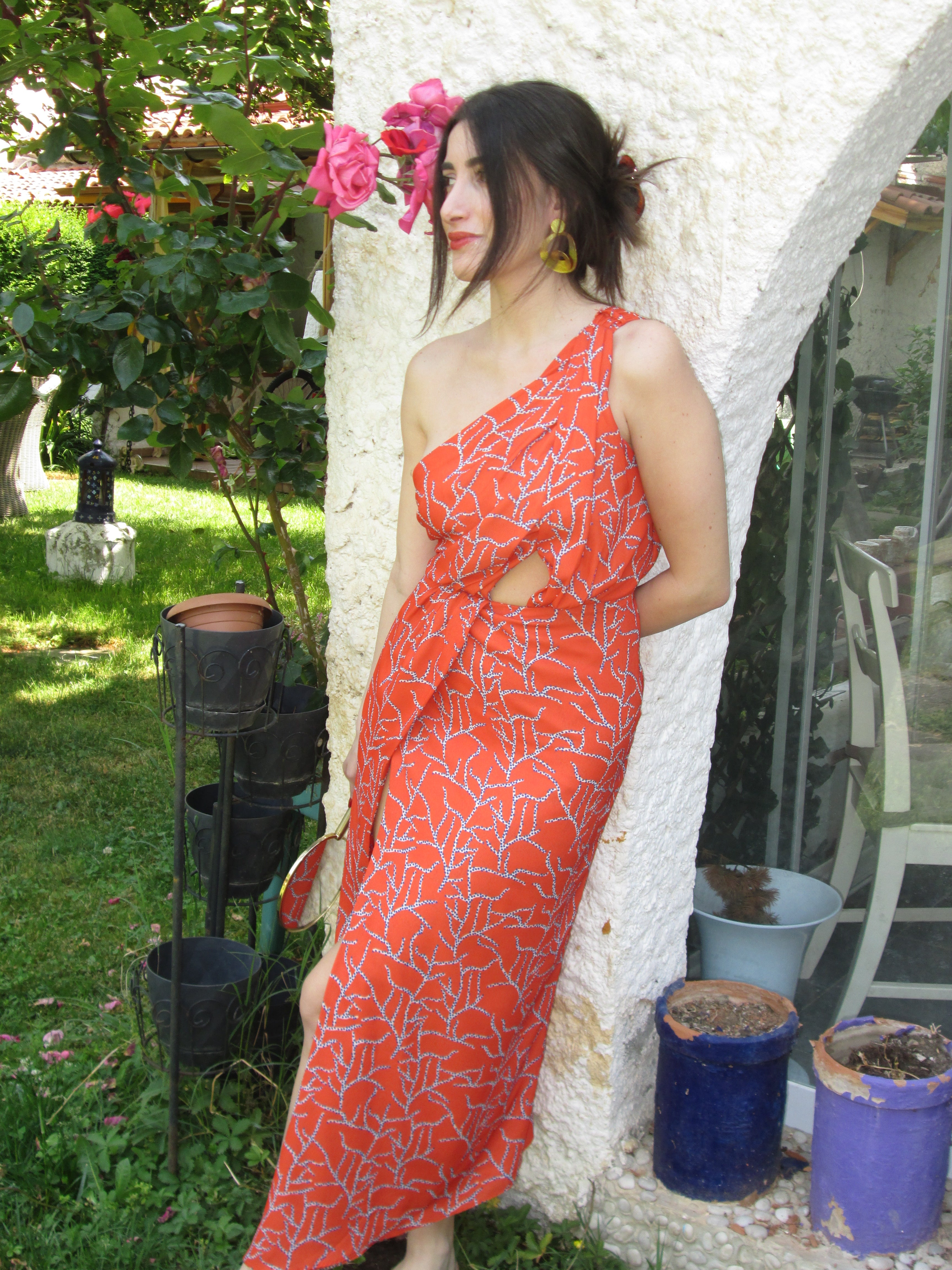 Tek Omuzlu Turuncu Elbise