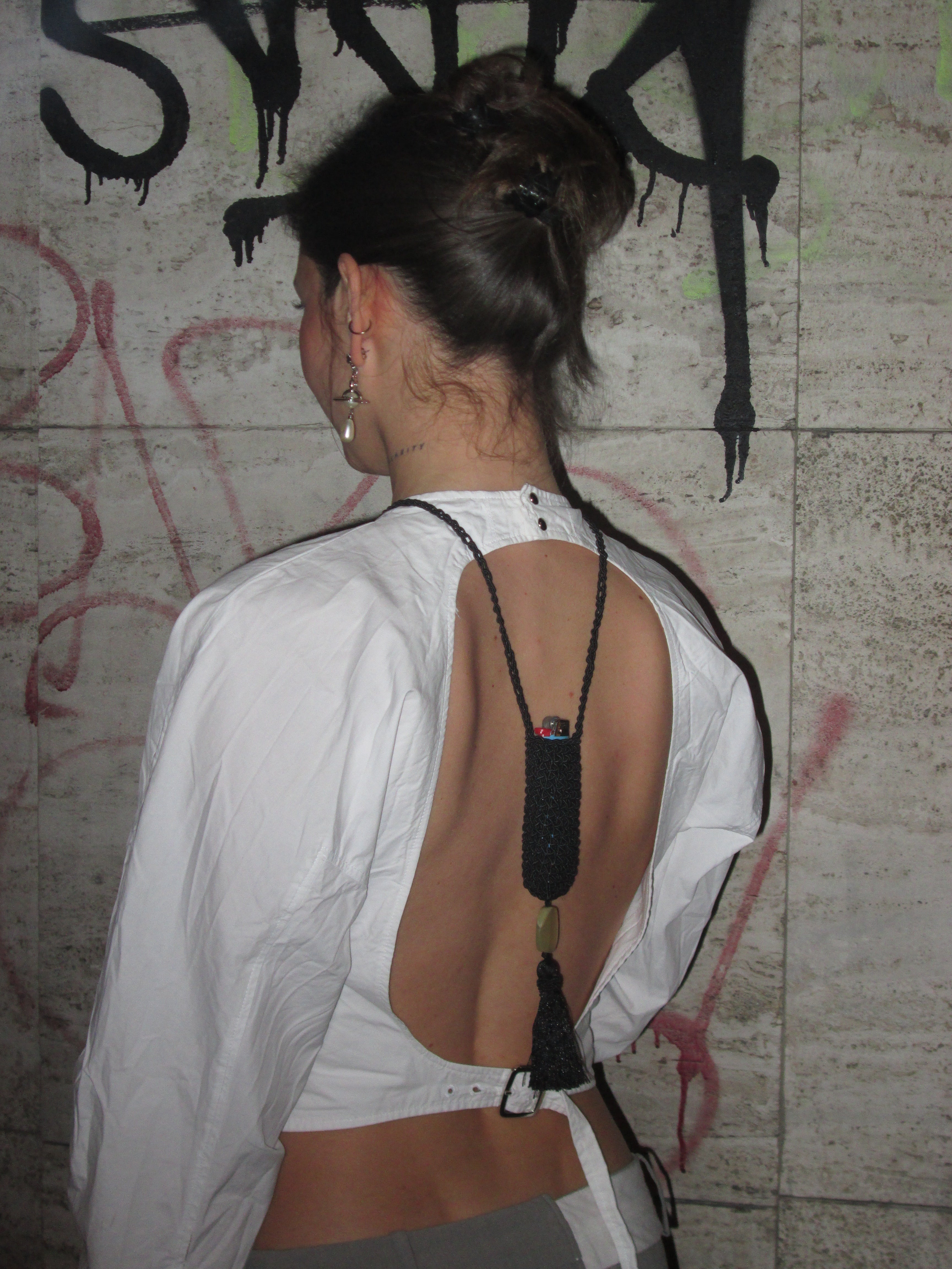 Slim Tassel Pouch in Black