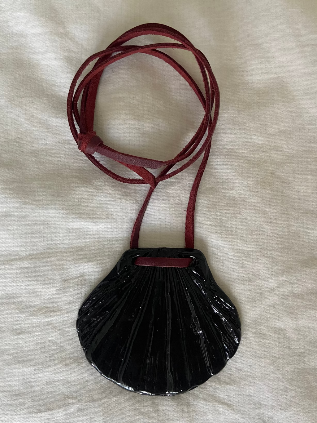 Ceramic Shell Pendant in Burgundy