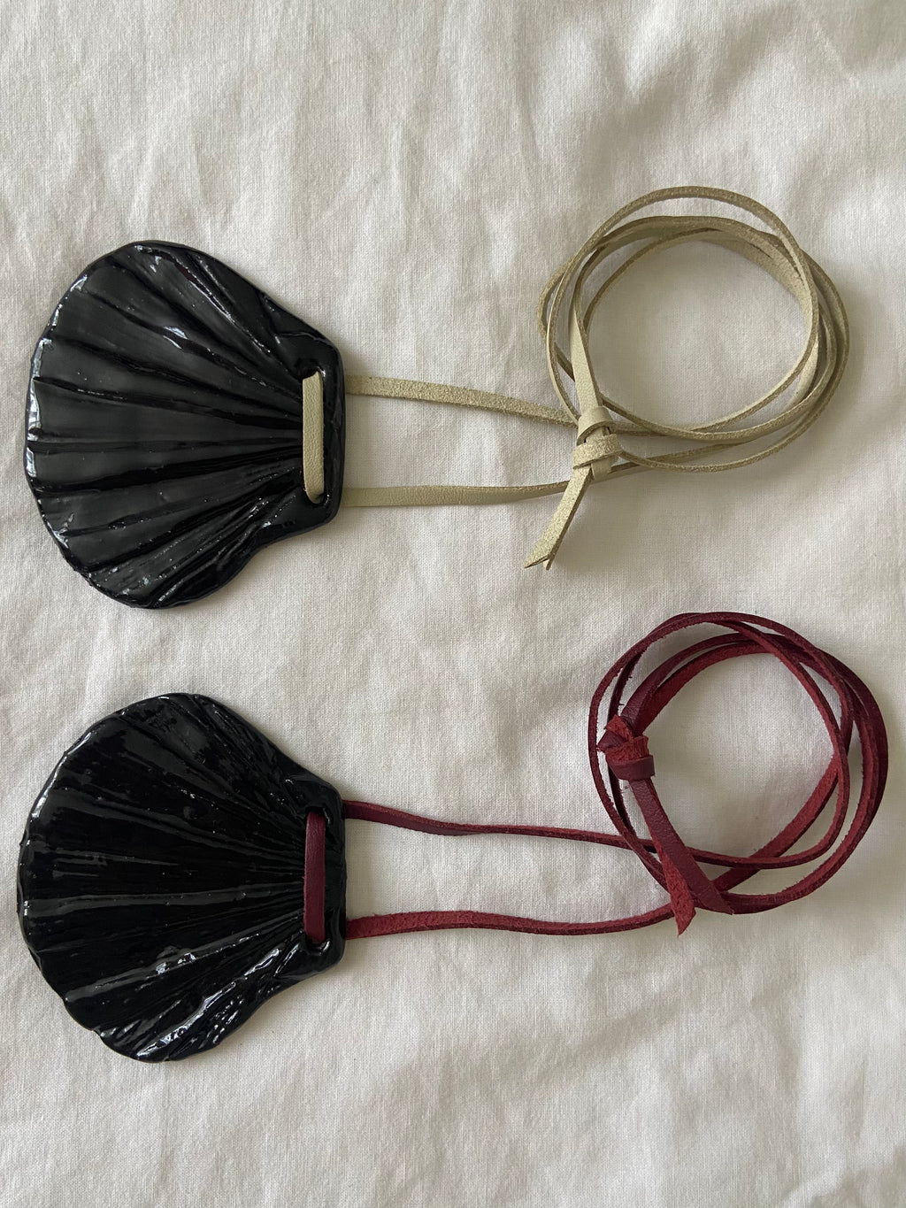 Ceramic Shell Pendant in Burgundy