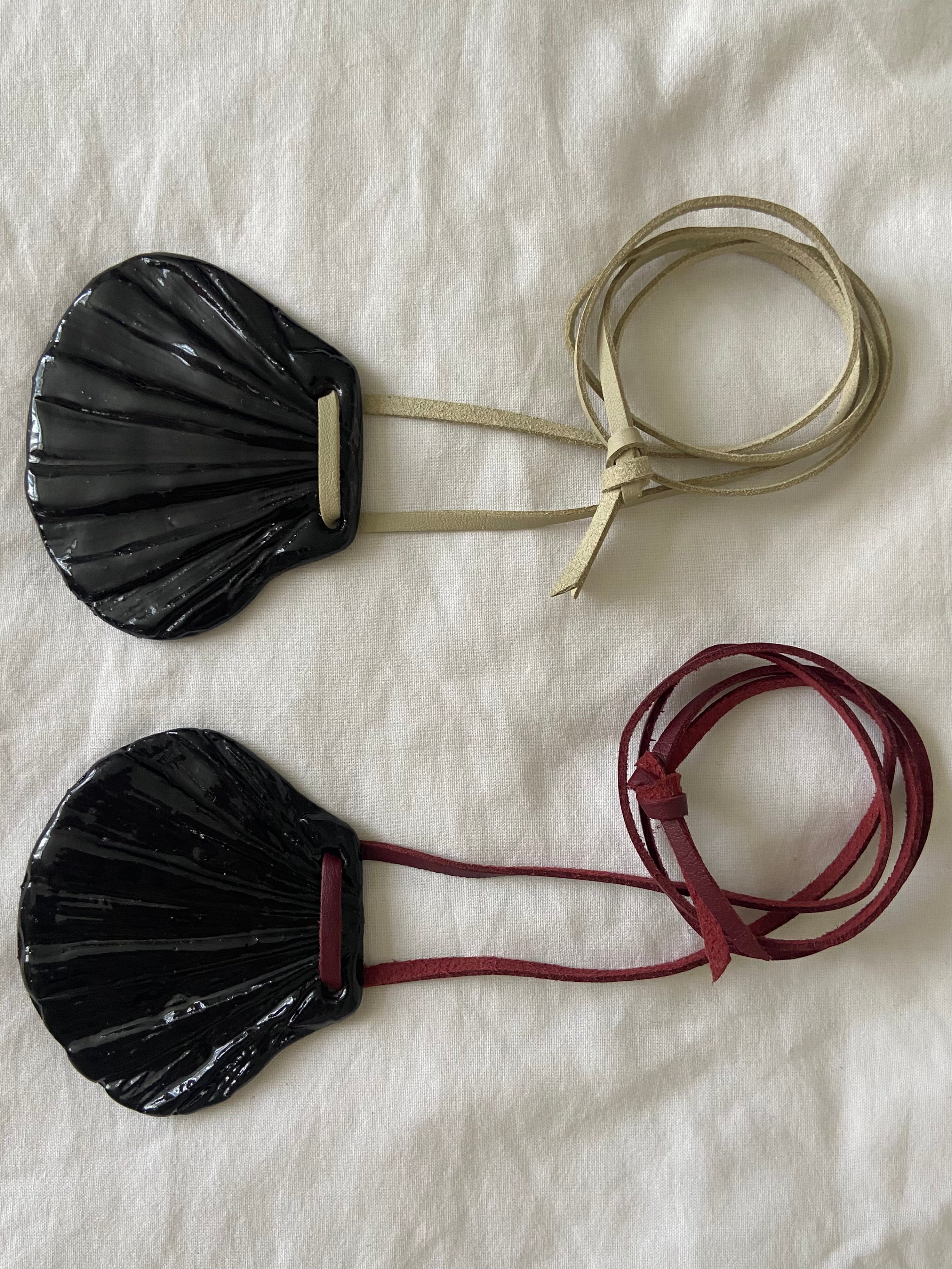 Ceramic Shell Pendant in Burgundy
