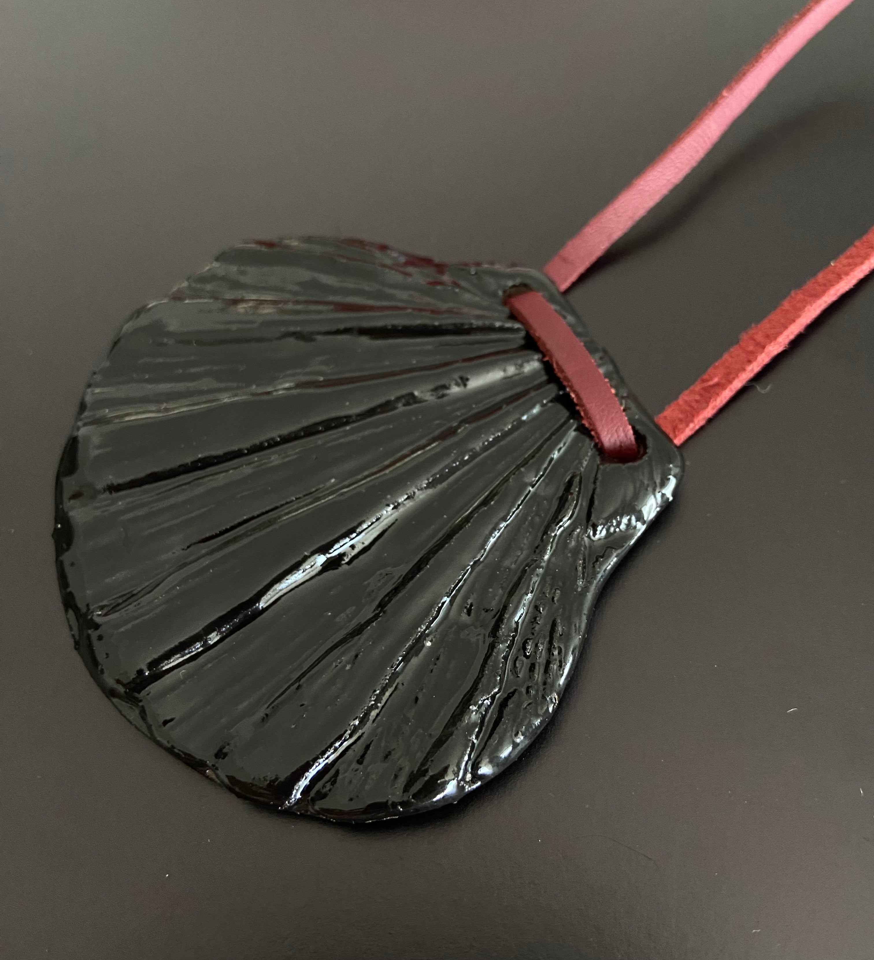 Ceramic Shell Pendant in Burgundy