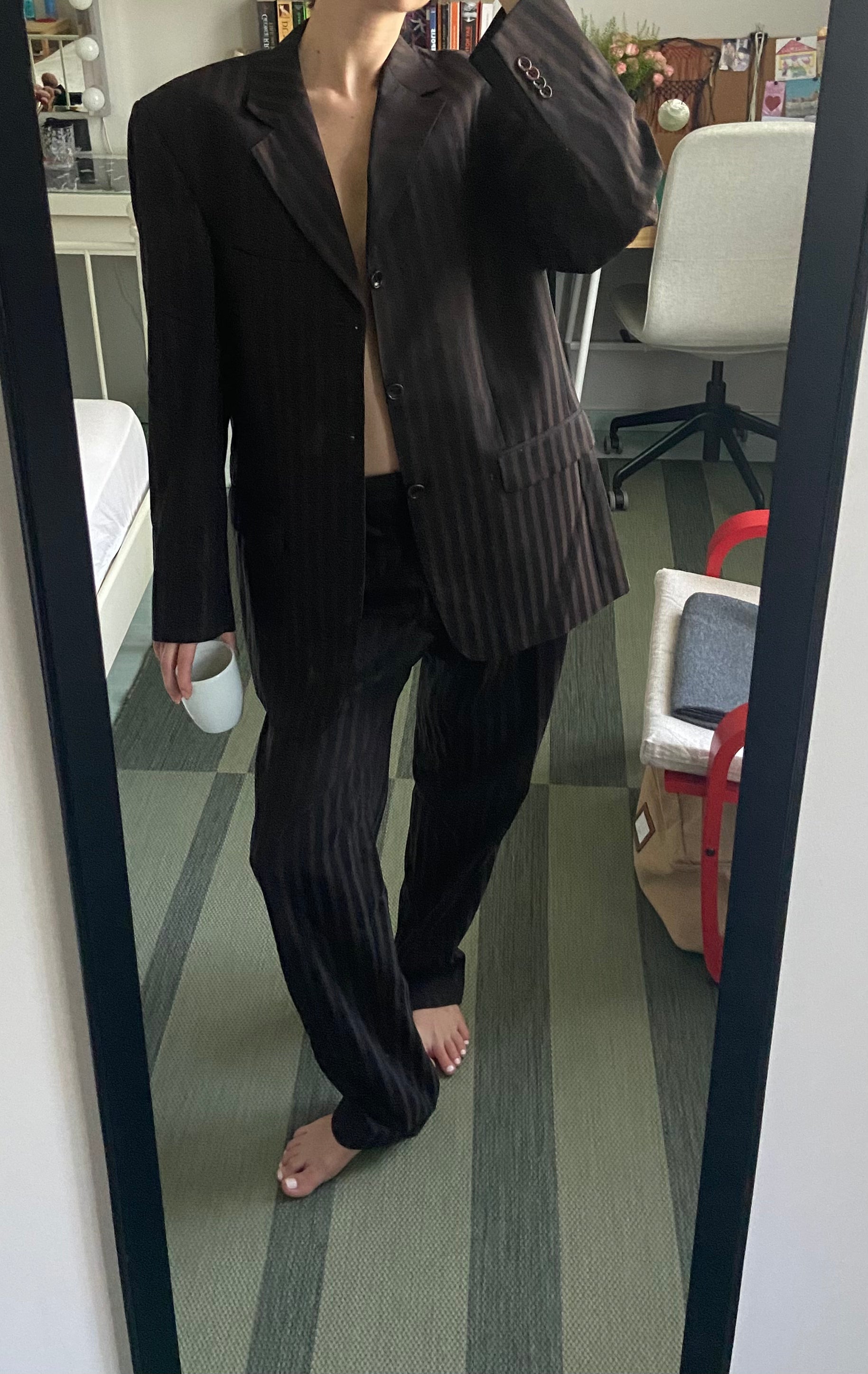 Kahverengi / Siyah Çizgili Vintage Takım