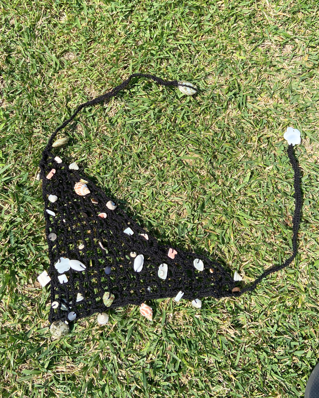 Deniz Kabuğu ve Taş Detaylı Makrome File Kolye