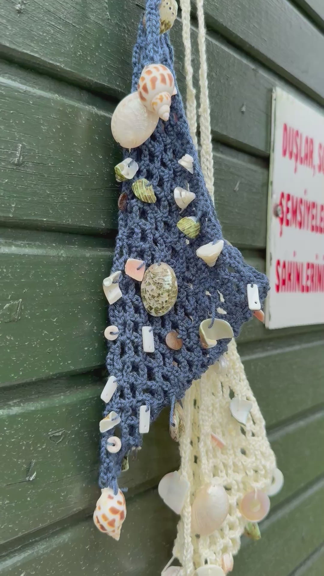 Deniz Kabuğu ve Taş Detaylı Makrome File Kolye